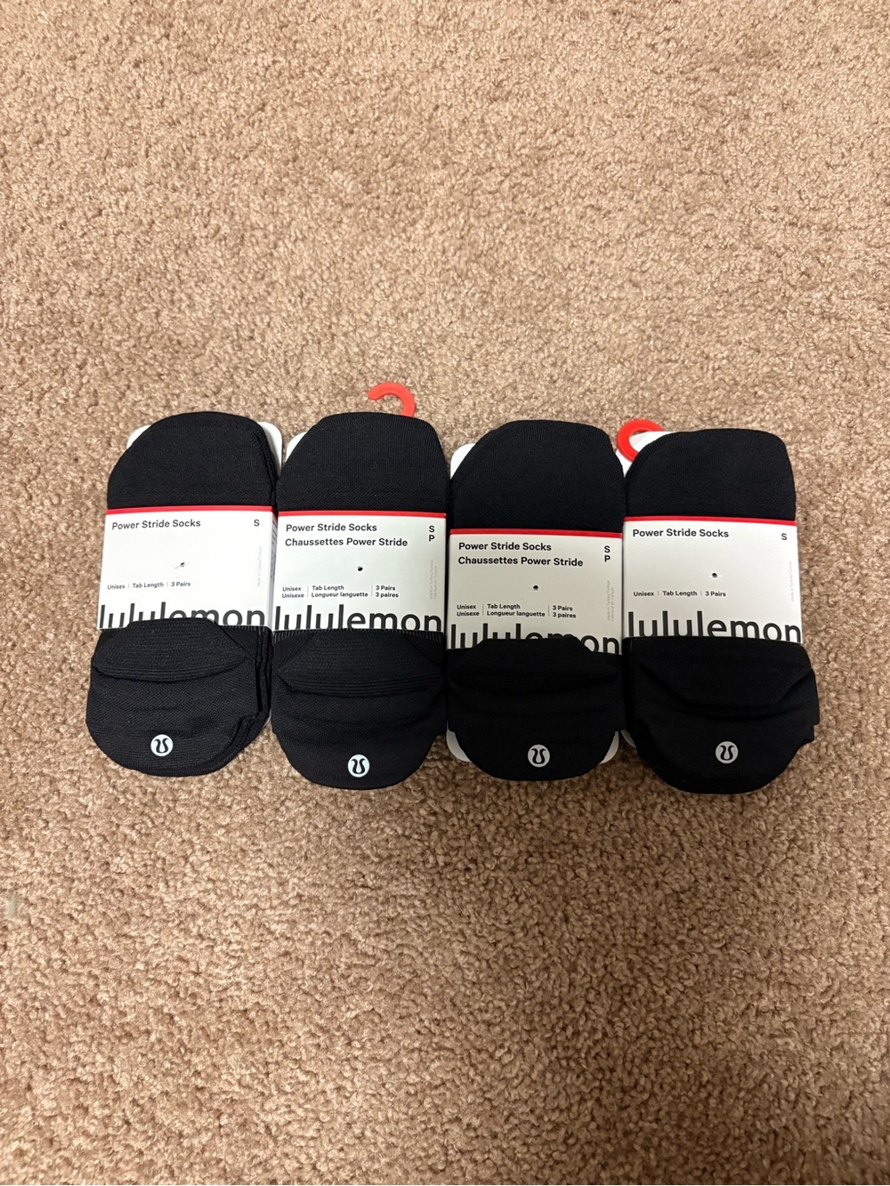 NWT Lululemon Power Stride Socks Black Small 4 3-Packs